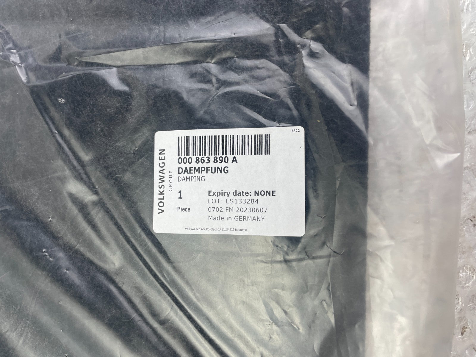 Original VW Dämpfung Dämpfermatte Mittelkonsole 000863890A1